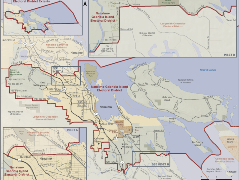 Map of the Nanaimo-Gabriola Island provincial electoral district.